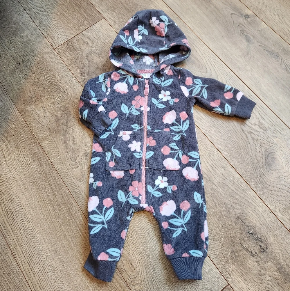3m Carter's Fleece Floral Hooded Romper